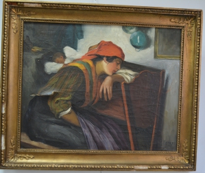 H. Langer  Девушка у колыбели  Холст, масло. XIX век.  Размер 60х80 см.
